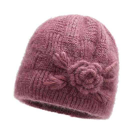 Стильная цветочная осенне-зимняя шапка для бабушки с плюшевой подкладкой, термоуличная уличная одежда