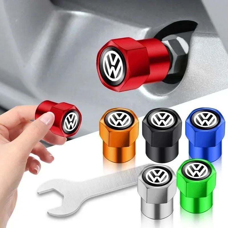 For VW 4PCS Aluminum Alloy Car Wheel Tire Valve Caps For Volkswagen VW GTI R Line R32 Touareg Passat Polo Jetta MK4 Auto Accessories EN1