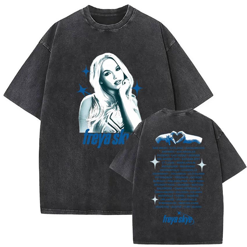 Freya Skye Stars Align Tour Vintage Washed T Shirt Men Women Fans Gift Tops Clothing Tshirt Aesthetic Short Sleeve Tshirts