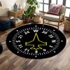 Jet Compass Design On Black Circle Print Round Rug, Living Room, Bedroom, Playroom Carpet, Non Slip Floor Mat, Gift