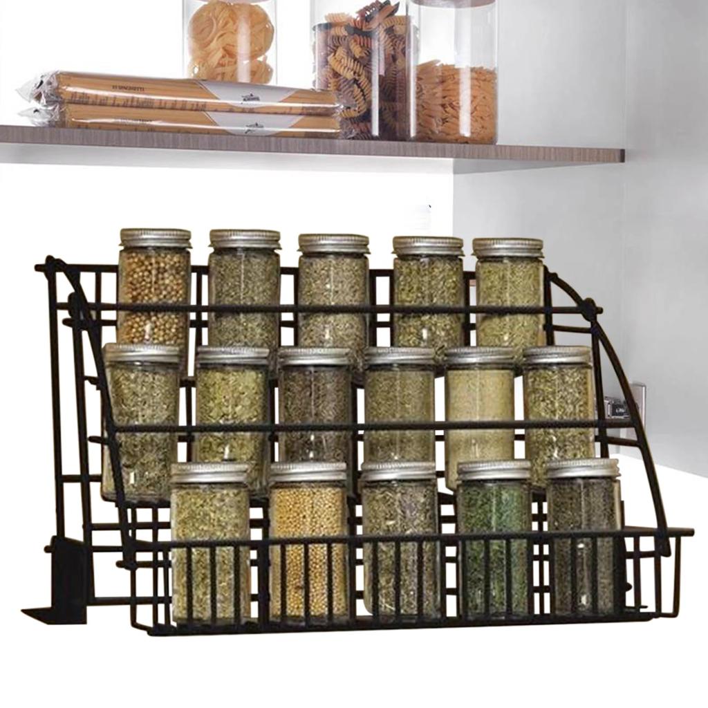 3 Tier Pull Down Cabinet Spice Rack Organizer,Metal Shelf Kitchen