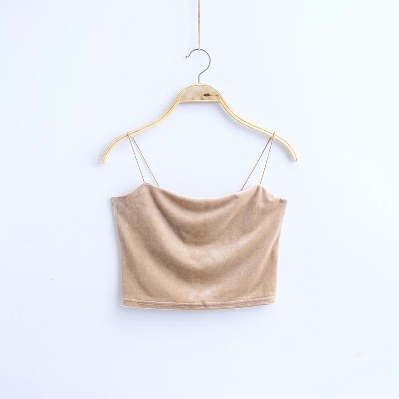 Модный сексуальный топ на бретельках, бархатный короткий укороченный топ, 7 цветов, сексуальный топ без рукавов, бюстье, короткий жилет, футболки