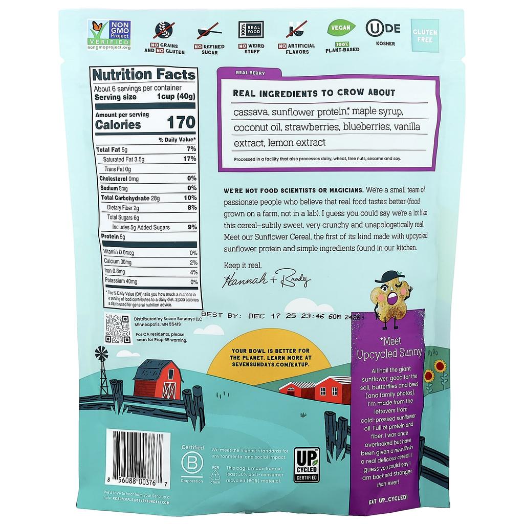 Seven Sundays, Sunflower Cereal, Real Berry, 8 Oz (227 G)
