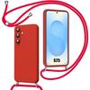 Case for Samsung Galaxy S25, Shockproof Anti-Scratch Liquid Silicone with Lanyard - Red