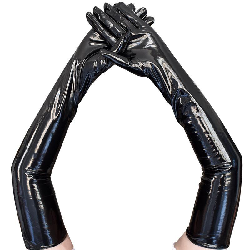 Women 53CM Bright Patent Leather Cosplay Gothic Style Sexy Tight Nightclub Long Gloves Stage Performance Fashion Personality