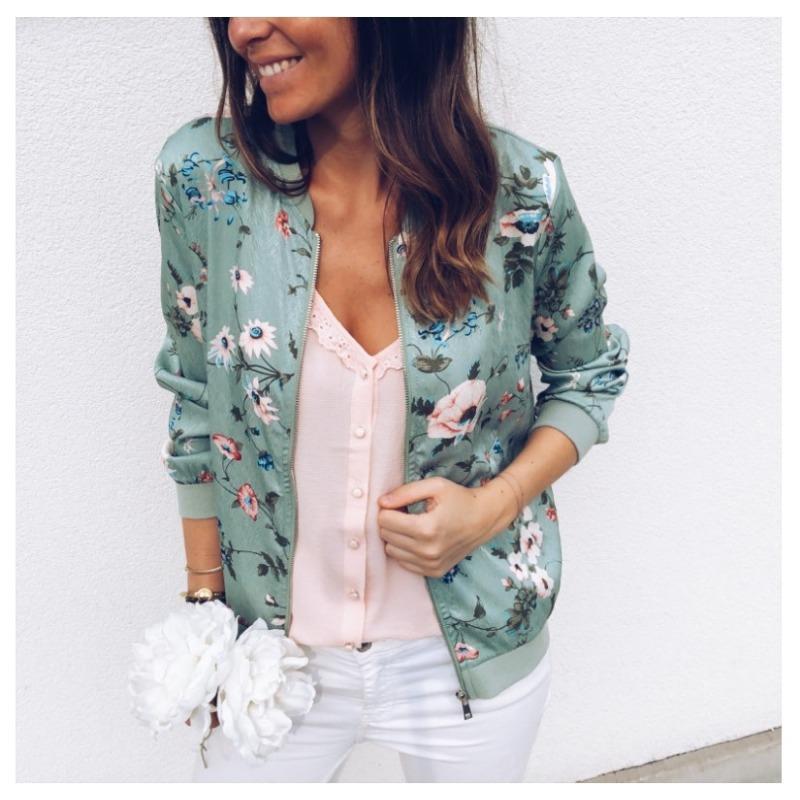 Плюс Размер Женская Осенняя Модная Напечатанная Круглая Горловина Застежка Молния Длинные Рукава Куртка