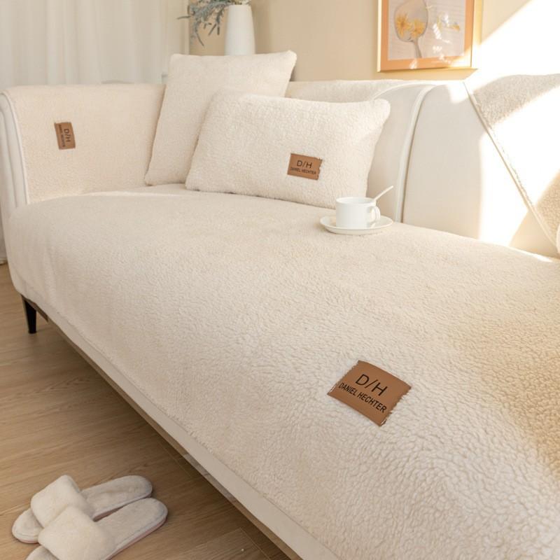 Простая подушка для дивана в скандинавском стиле, зимние подушки для сиденья дивана из овчины, утолщенная флисовая подушка, нескользящий кожаный чехол для дивана