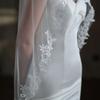 Exquisite Bridal White Veil Plain Tulle Handmade Lace Appliqued Fingertip Brides Headdress Veil