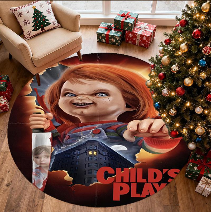 Bride of Chucky Pattern Round Rug, Indoor/Outdoor Mat, for Picnic, Gameroom, Bedroom, Office, Living Room, Home Decor Carpet, Birthday Gift