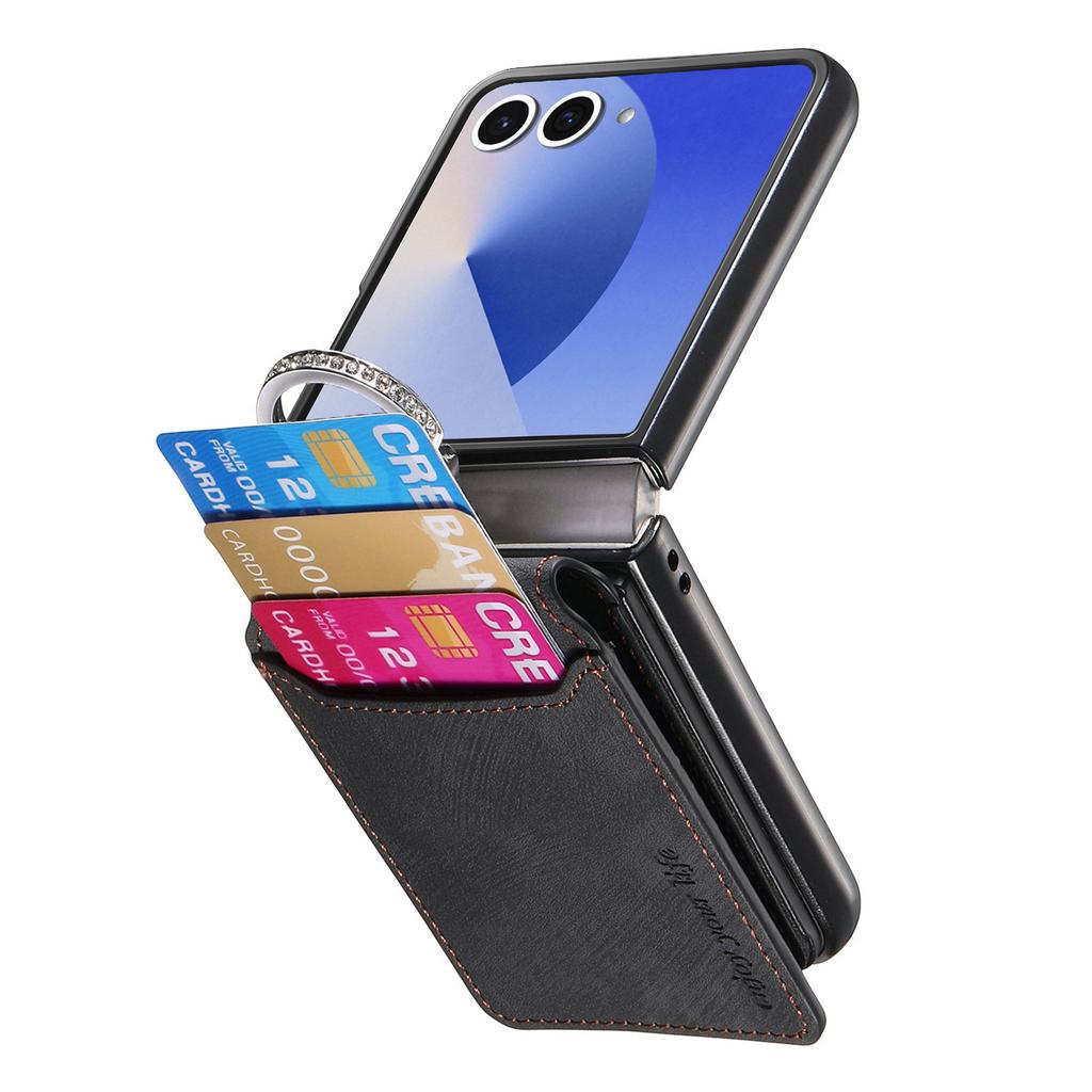 Чехол для Samsung Galaxy Z Flip7 5G с держателем для карт и подставкой, задняя крышка из кожи с ретро-текстурой