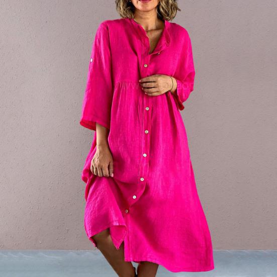 Небольшое платье-рубашка с воротником-стойкой и рукавами 3/4, однобортное женское платье-миди с карманами и высокой талией, однотонное платье миди большого размера, уличная одежда