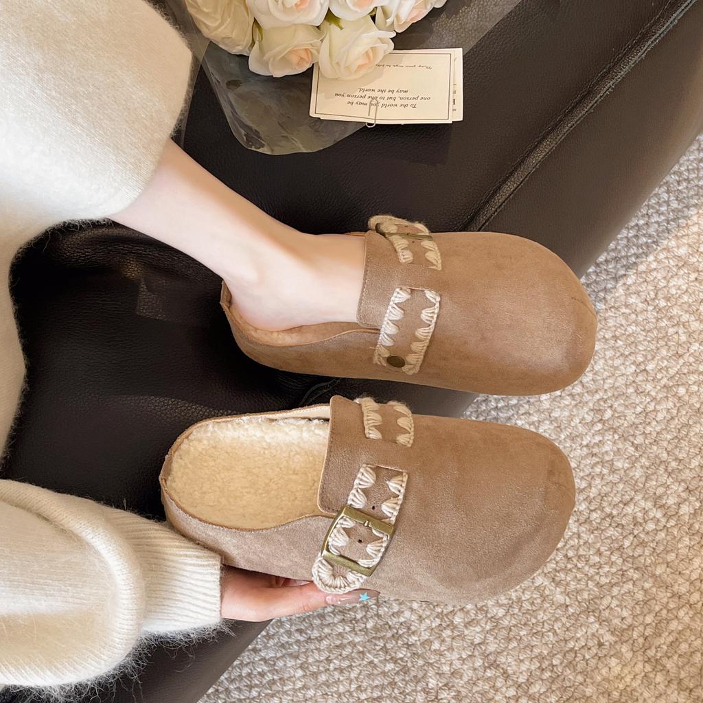 Retro inner heightening bag head slippers women's new small casual velvet thermal cotton slippers