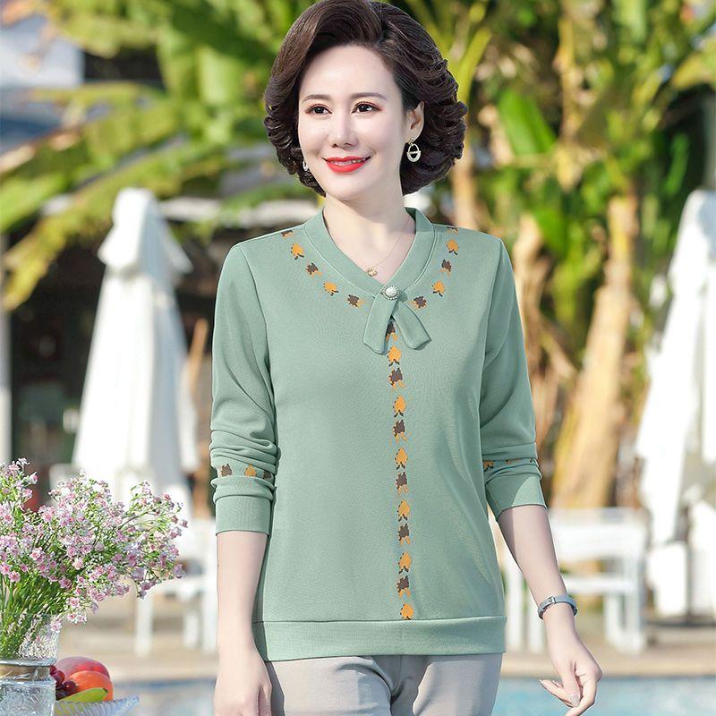 Spring and Autumn Fashionable Knitted Bottoming Shirts for Middle-aged and Elderly Women Long-sleeved T-shirts Women's Tops Thin Small Shirts