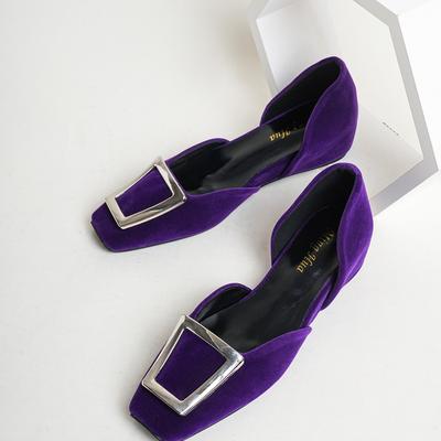 2025 весна и лето новые RV квадратный носок одинарная обувь сумка голова полый 5 см увеличение высоты фиолетовый женский однотонный дизайн