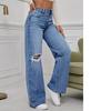 Women's Jeans Denim Pants Wide Leg Vintage Distressed Ripped Trousers 2026 Streetwear Washed Pockets Floor Length Hole Jeans