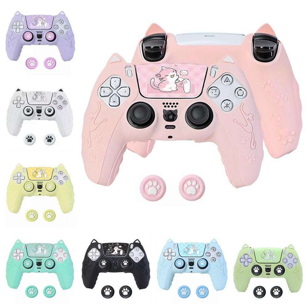 Cat Paw Controller Skin with Thumb Grip Caps Protective Shell Cover Controller Case Set for PS5