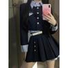 Autumn and Winter American College Style Fake Two Coats Suit New Women's Senior Pleated Skirt Two-piece Set