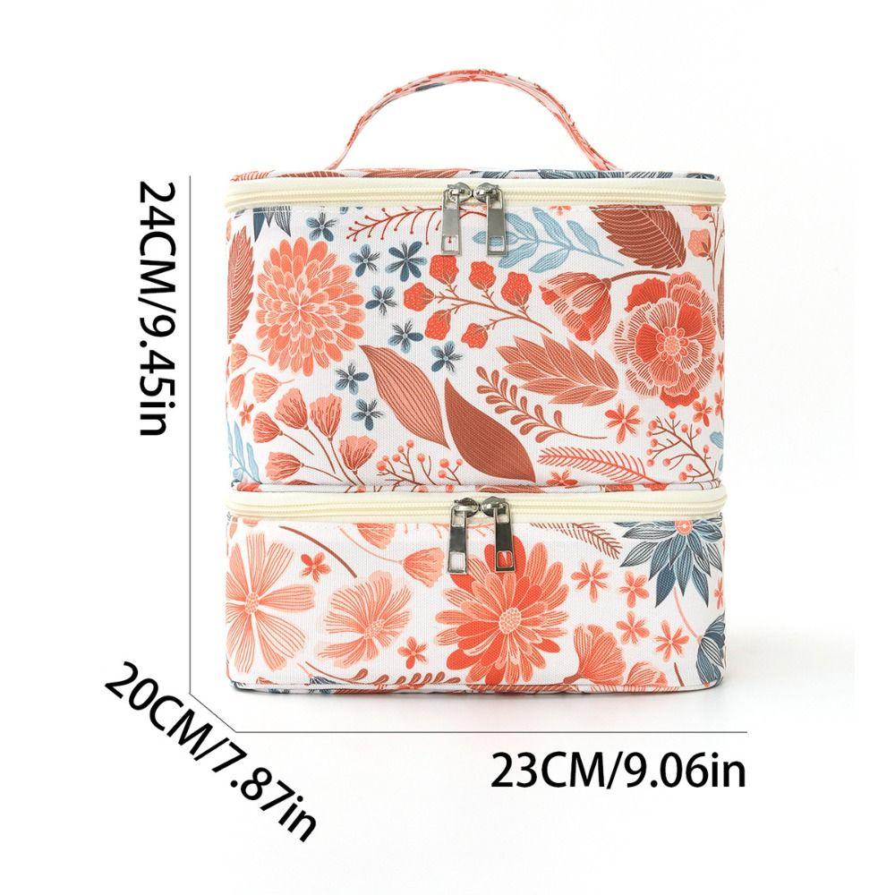 Double Layer Nail Polish Storage Bag Floral Print Large Capacity Essential Oil Bag Detachable with Handle Nail Lamp Case