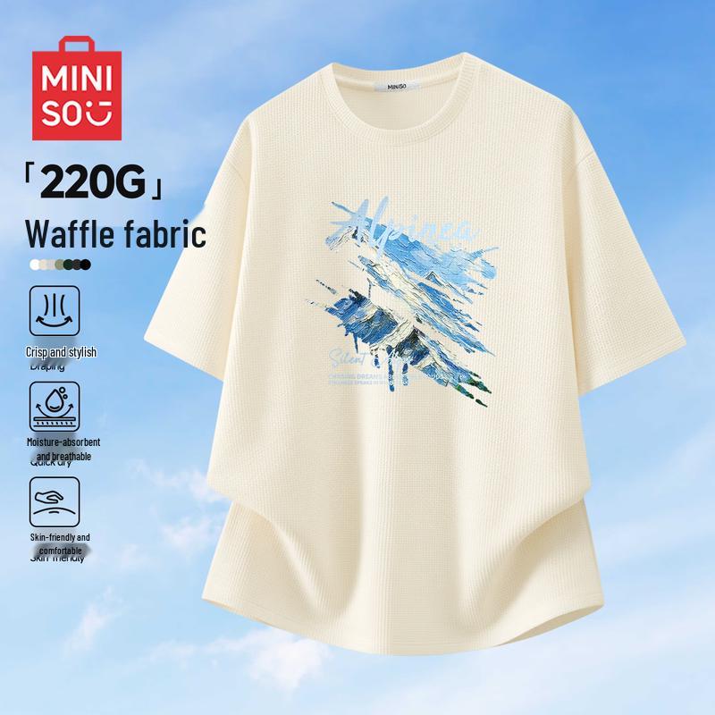 MINISO Мужская вафельная футболка с коротким рукавом, плотная