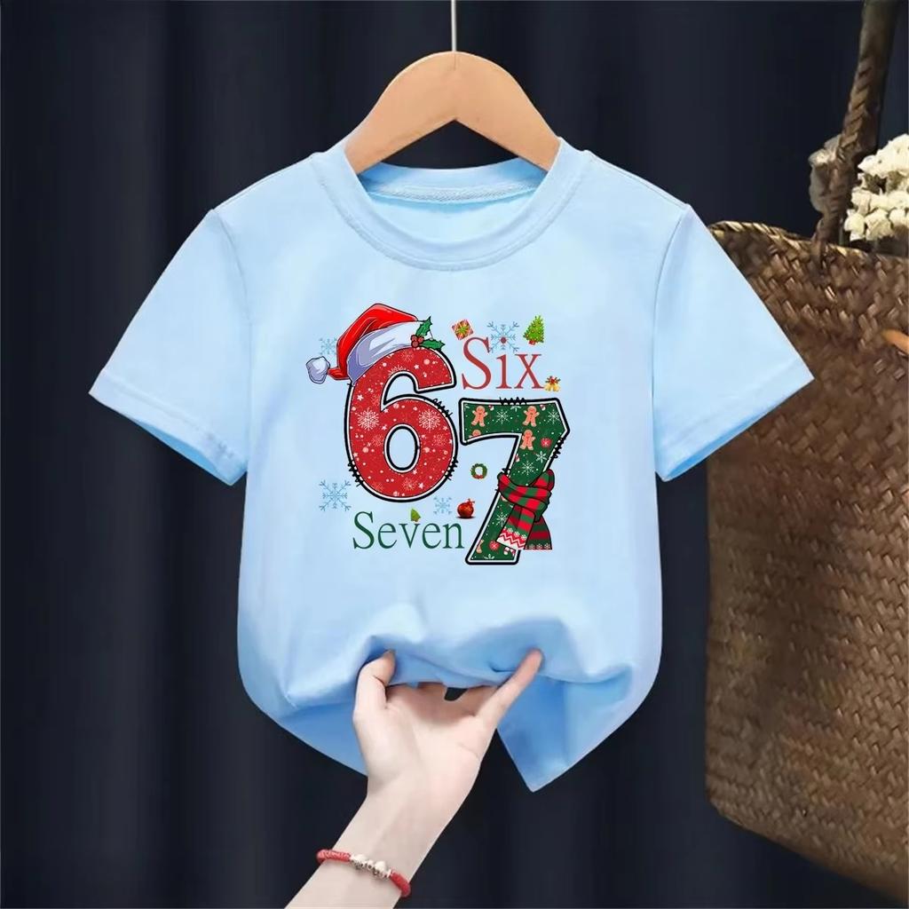 Kids Christmas Hat Scarf SIX SEVEN Graphic TShirt Soft Cotton Holiday Wear for Boys Girlsdf0100