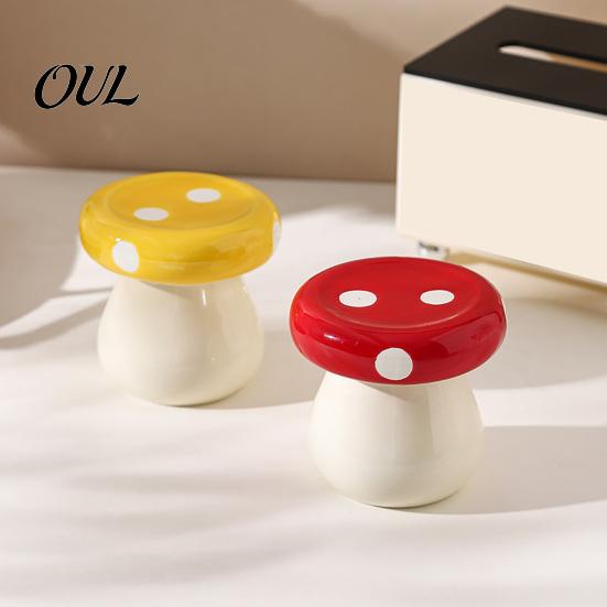Cotton Swab Container Ceramic Mushroom Toothpick Holder, Swabs Dental Floss Container, Holder Storage Box for Home and Kitchen Countertop Counter
