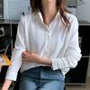 Ретро минималистская однотонная рубашка с длинными рукавами для женщин весна-осень профессиональный воротник поло свободная универсальная рубашка блузки и рубашки