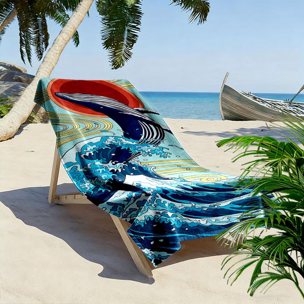 Ocean Whale with Red Sun Art Beach Towel Quick-drying for Travel Outdoor Sports Jogging Beach and Swimming