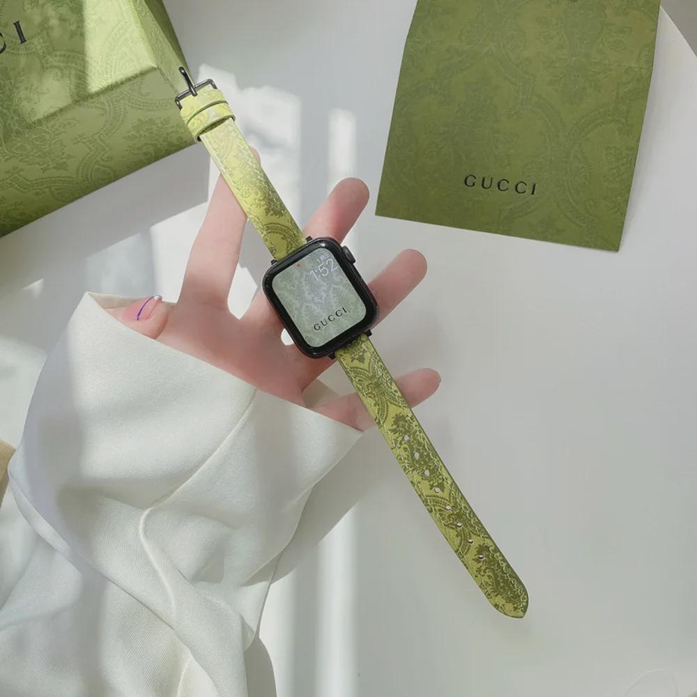Зеленый кожаный ремешок для Apple Watch 8/7/SE/6/5/4