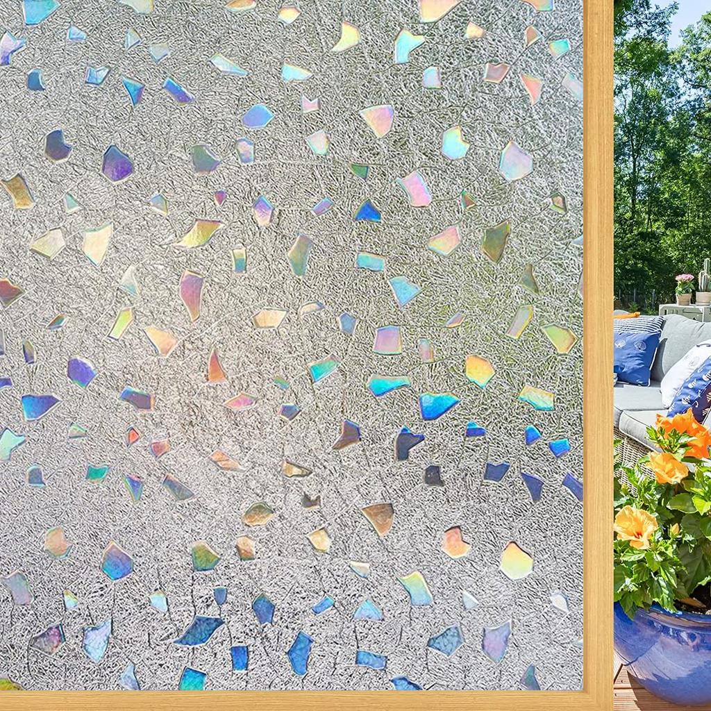 75/90 Cm Rainbow Window Privacy Film, Decorative Stained Glass Window Stickers, Static Cling Holographic No Glue Frosted Anti-UV