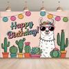 2D Cartoon Alpaca Happy Birthday Backdrop with Sunglasses & Cacti