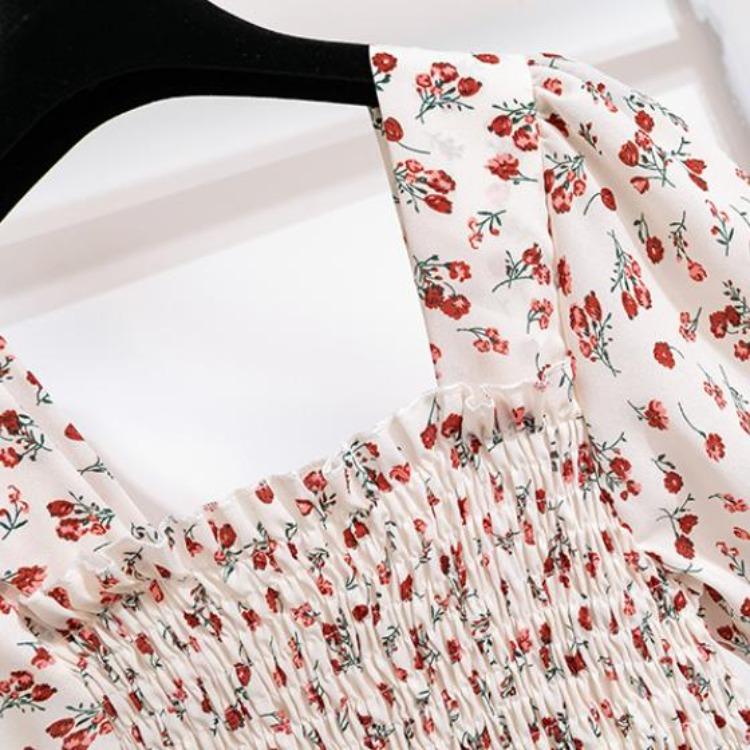 Женское шифоновое платье с цветочным принтом, повседневное летнее осеннее, с коротким рукавом, эластичной талией, А-силуэта, миди, модное