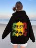 Women'S Casual Hoodie with Geometric Rainbow Love Print, Polyester 100% Knit Fabric, Slight Stretch, Fall/Winter Pullover with Poc