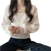 Женский модный вязаный топ с квадратным вырезом - Дизайн весна/осень, Короткий, Универсальный, с рукавами-пузырями и эффектом двухслойности.