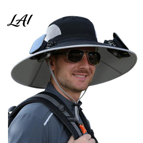 Solar Powered Sun Hat Fisherman Hat Outdoor with Dual Power USB Rechargeable Camping With Fan Fan Wide Brim Protection for Fishing Hiking Gardening