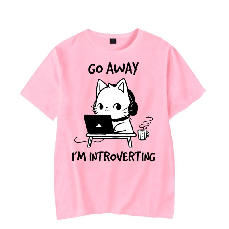 Футболки с графикой Go Away I'm Introverting, футболка с забавным котом, геймером, игровая футболка, топы, модные футболки в стиле Харадзюку, женские и мужские футболки