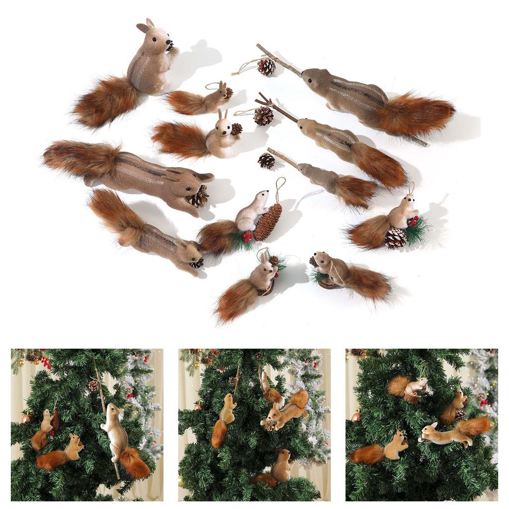Realistic Squirrel Ornament With Foam Pinecone Christmas Tree Hanging Decoration for Indoor and Outdoor Holiday Party
