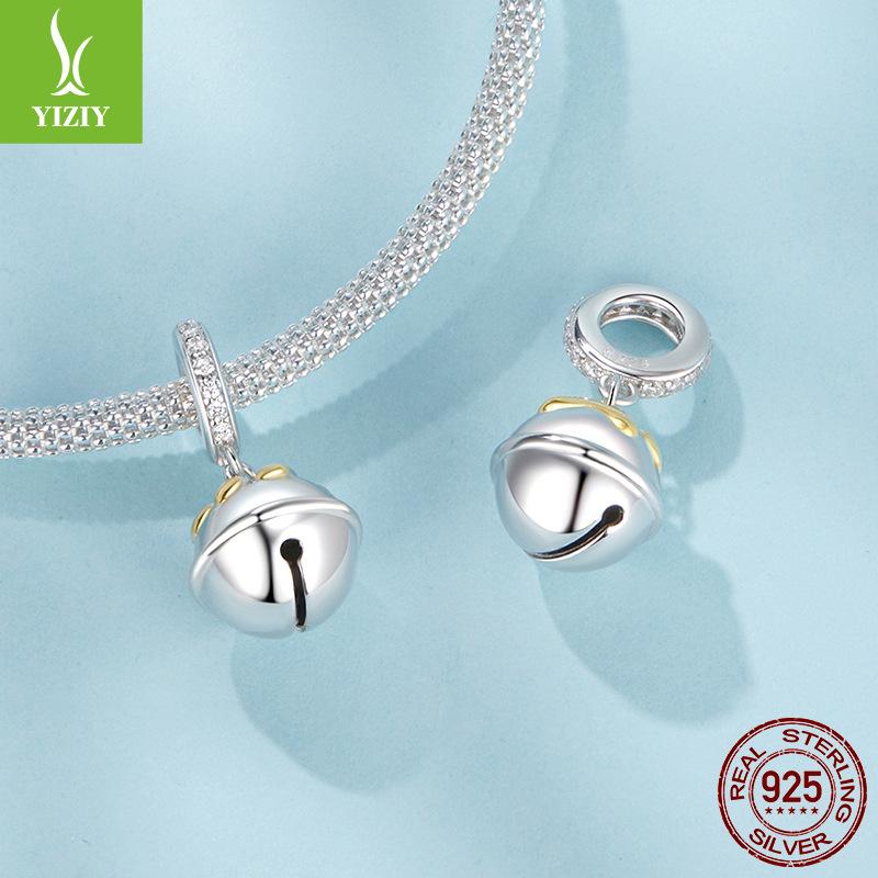 Christmas 925 Sterling Silver Cute Pet Paw Print Bell Pendant Necklace Pendant Diy Handmade Beaded Bracelet