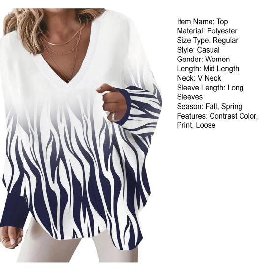 Осенний топ с V-образным вырезом, свободный пуловер в полоску с кошачьим сердцем и длинными рукавами, нерегулярный