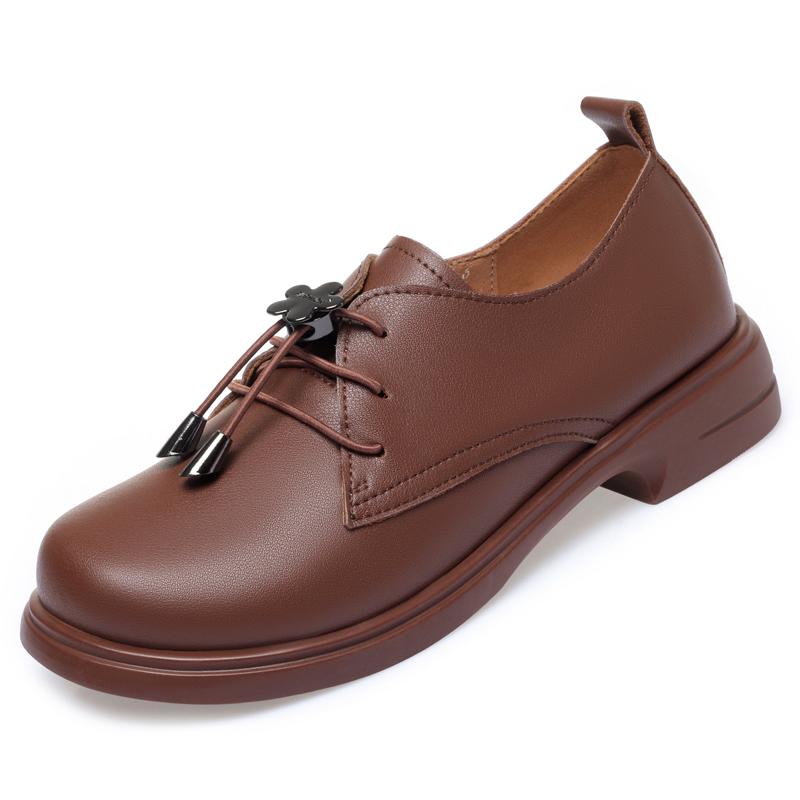 Женская весенняя обувь, женские лоферы из натуральной кожи на толстом каблуке, повседневная женская рабочая обувь на шнуровке в британском стиле с круглым носком