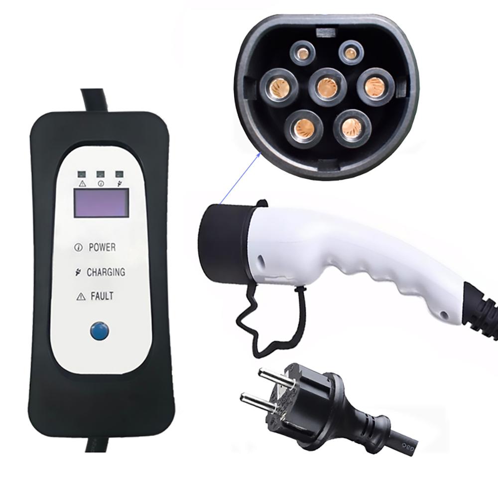 Зарядное устройство ANDAIIC EV, портативное зарядное устройство для электромобиля, тип 2, J1772, режим 2, 8A/10A/13A/16A, кабель длиной 5 м с регулируемым током - ЕС