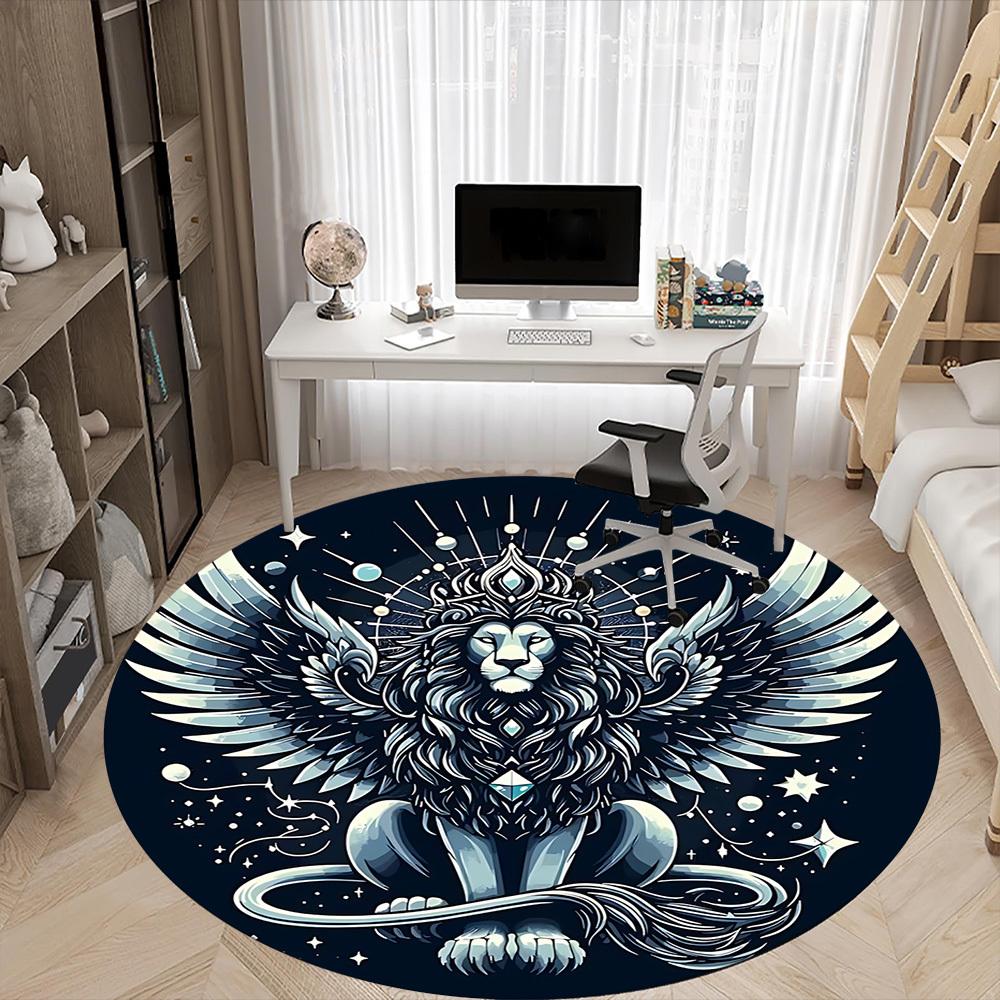 1pc Winged Lion Office Round Area Rug, Indoor Mat Suitable ForOffice, Under Office Chairs Bedroom Living Room Home Decor, Room Deco, n26