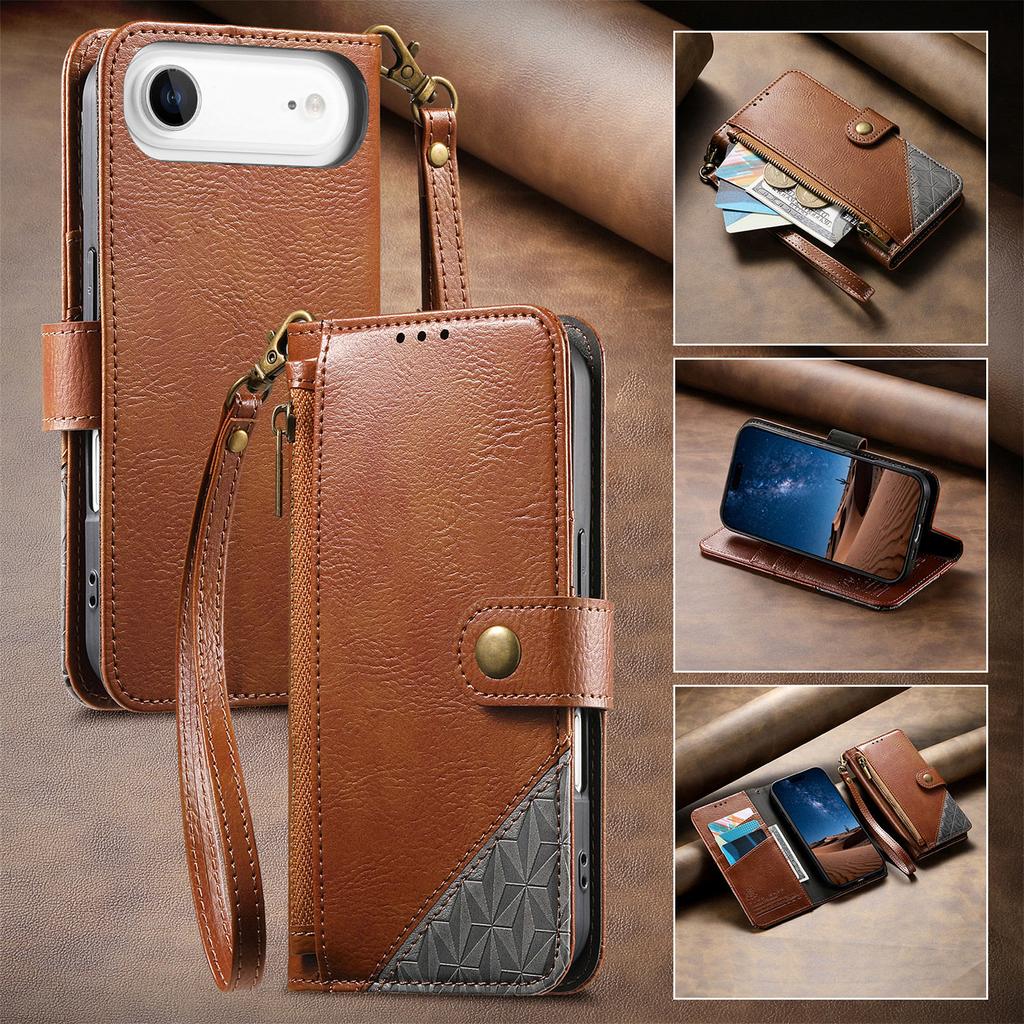 Color Blocking Luxury Magnetic Cards Solt Wallet Leather Phone Case for iPhone 17 Pro Max 16 Plus 15 14 17 Air Strap Flip Cover
