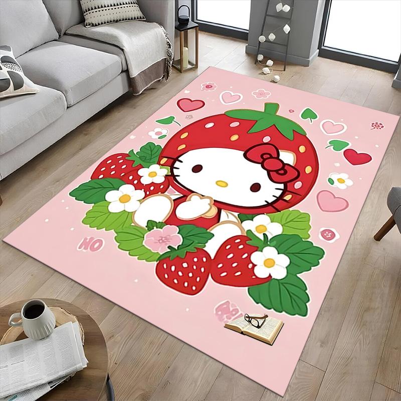 Hello Kitty Strawberry Garden Carpet For Playroom Bedroom Living Room Sofa Home Decorkids Game Area Rug Nonslip Floor Mat