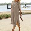 Fashion Dress O Neck Lightweight Slit Hem Long Dress Women Clothes
