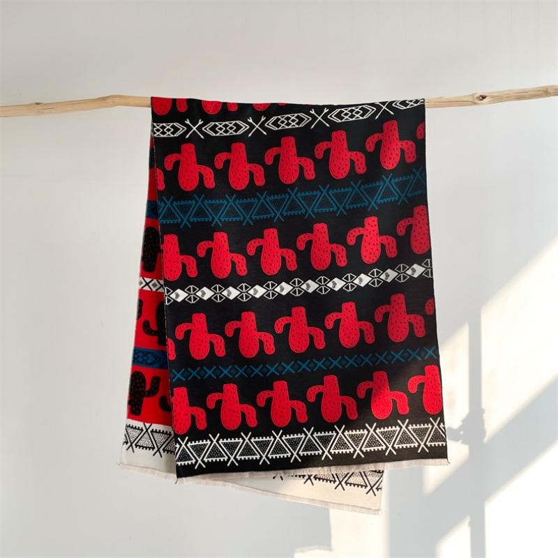 Imitation Cashmere Scarf Women's Nordic Style Decoration Warm Dual-purpose Double-sided Shawl Creative Printing Fringed Autumn and Winter Scarf