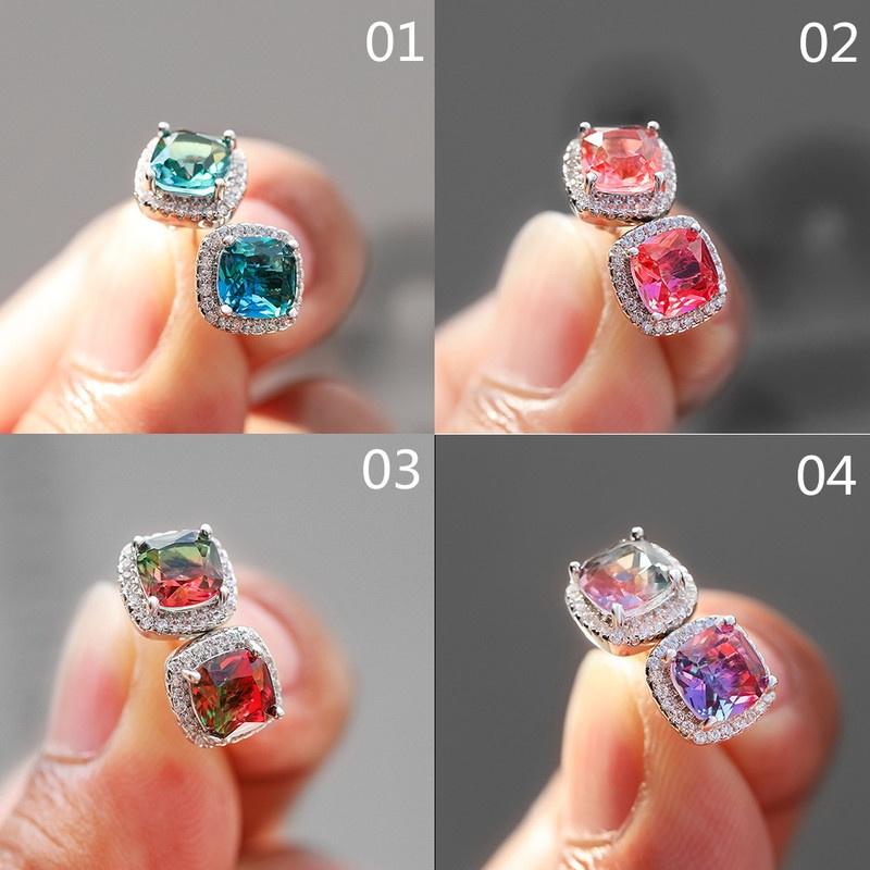 Элегантные серьги-пусеты с градиентом двух цветов огранки «принцесса», квадратные серьги-пусеты, свадебные украшения для женщин KTJ