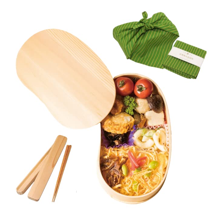 Magewappa Bento Wrap Bento Box Beginner Set Complete Bean Shape Wooden Single Tier Bento Box Natural Plain Wood Magewappa Bento Lunch Box Stylish Cute