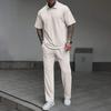 Men's Solid Color Textured Short Sleeved Trousers Suit Men's Casual Suit