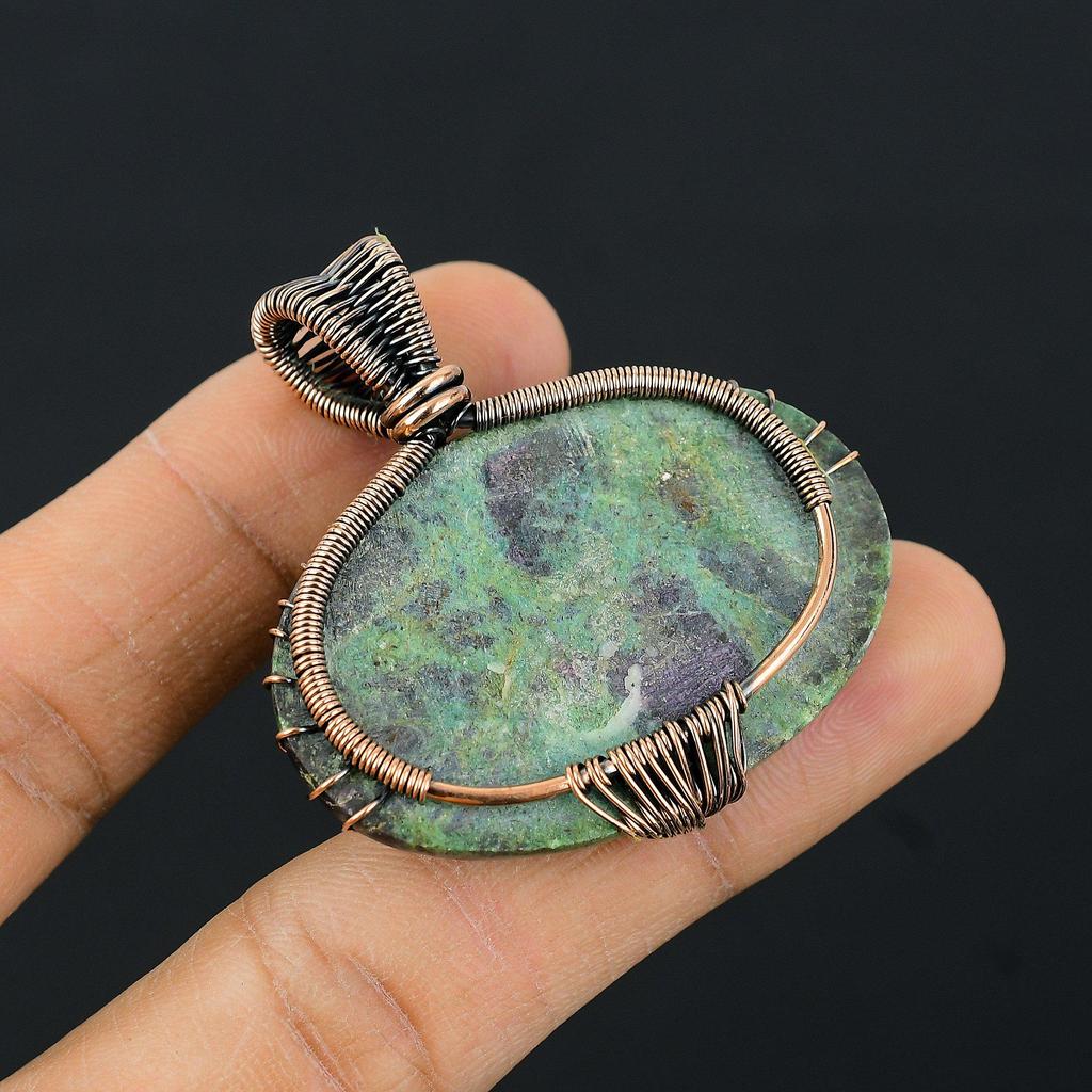 Древо Жизни Рубин в Fuchsite Gemstone Медная проволока Wrap Handmade Подвеска Ювелирные изделия для подарка