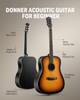 Donner Acoustic Guitar Beginner Set Spruce Top 41 Inch Folk Guitar Dreadnought Right Handed Soft Case Tuner Included Sunburst DAG-1